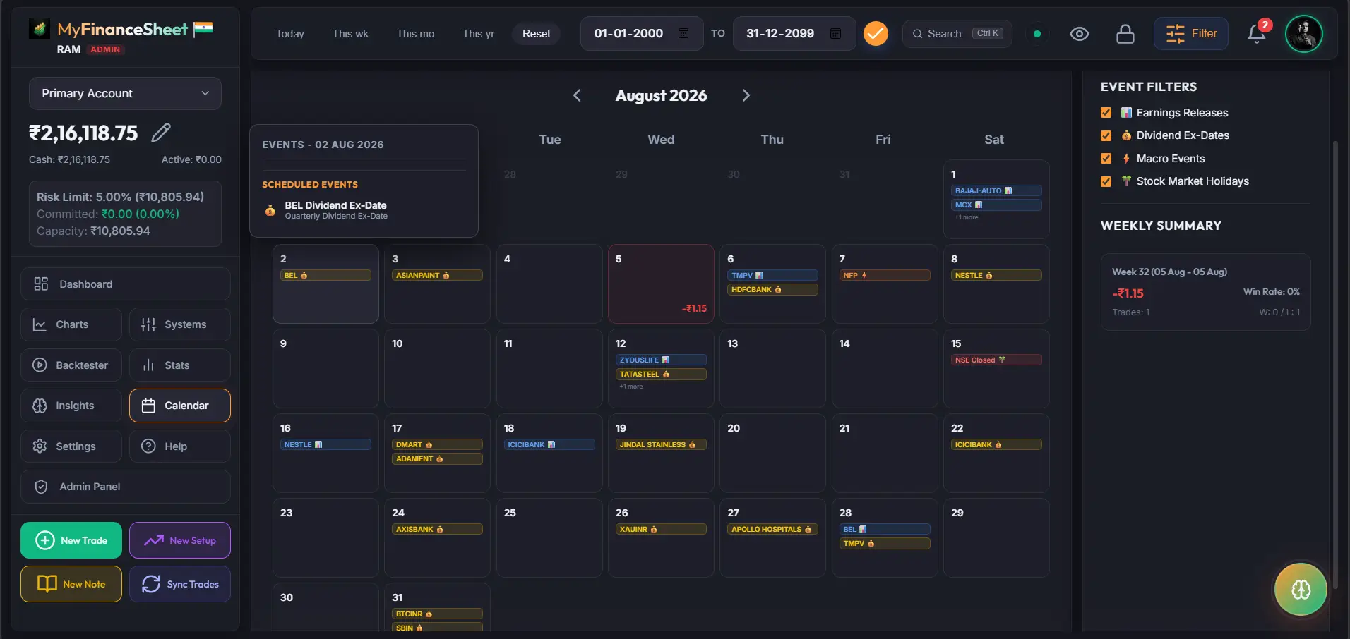 Win/Loss Streak Calendar